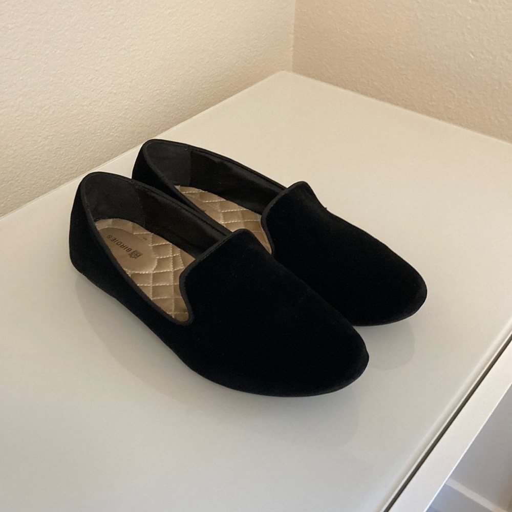Black velvet Birdies Starling loafers size 8
